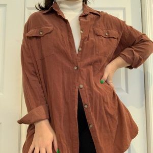 Washed red oversized corduroy light weight Shacket